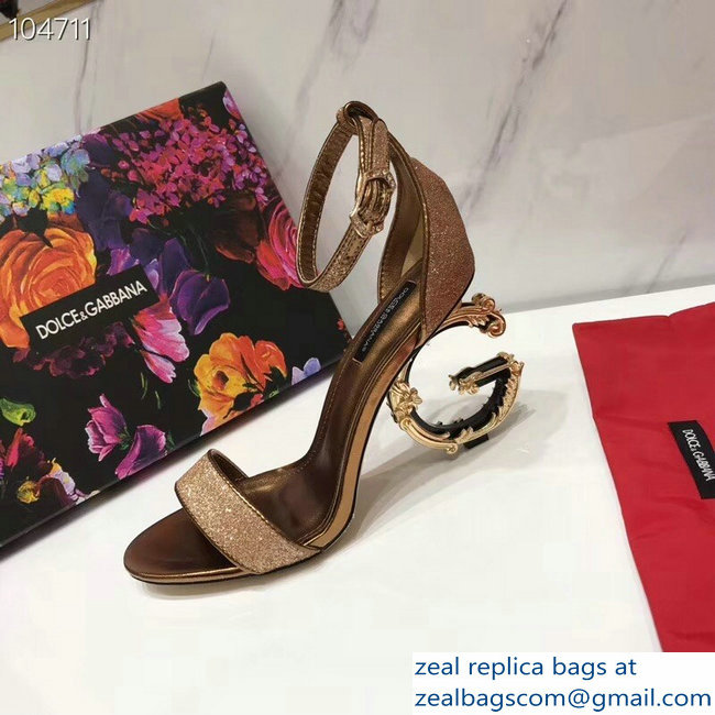 Dolce  &  Gabbana Baroque DG Heel 10.5cm Sandals Glitter Gold 2019